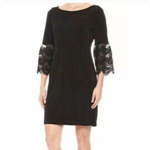 NWT Ivanka Trump Black Velvet Dress with Lace Sleeves Sz M